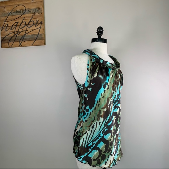 Abstract Brown Turquoise Animal Print Halter Top Dress Barn Blouse Size S - Picture 2 of 15
